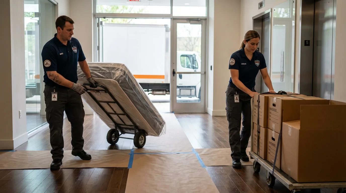 Professional apartment movers loading elevator in Grundy, VA